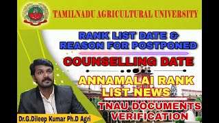 TNAU BSc AGRI RANK LIST DATE amp COUNSELLING DATE ANNAMALAI RANK LIST NEWS TNAU MANAGEMENT QUOTA [upl. by Themis]