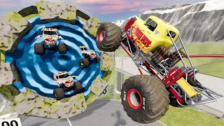 Monster Trucks Jumping Through GIANT Mystery Portals  BeamNG Drive  Griffs Garage [upl. by Ilyk]