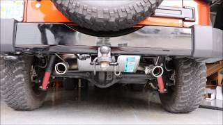 Dynomax Super Turbo dual exhaust Before and after sounds on a 2014 JK Jeep Wrangler Willys Wheeler [upl. by Rolyks]