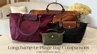 Longchamp Le Pliage Bag Comparisons Four Different Sizes [upl. by Wilona]