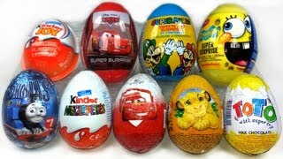 9 Surprise Eggs Unboxing Kinder Zaini Cars 2 Spongebob Thomas [upl. by Akemet]