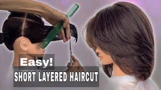 Easy SHORT LAYERED HAIRCUT TUTORIAL [upl. by Ahsienal]