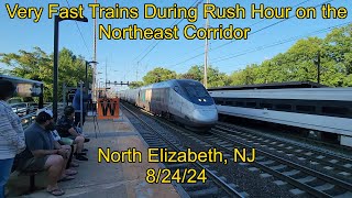 Very Fast Trains During Rush Hour On The Northeast Corridor  North Elizabeth NJ [upl. by Inalaek996]