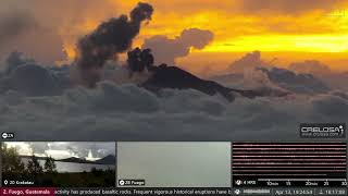 Fuego Volcano Erupting above the clouds at Sunset Apr 13 2023 [upl. by Drannek]