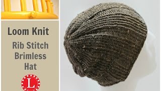 Loom Knit Hat Rib Stitch Slightly Slouchy Brimless Beanie for Men and Women Round loom project [upl. by Assin]