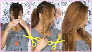 How To Cut Your Hair at Home Side Swept Bangs Hair Cutting Tutorial [upl. by Alegre]