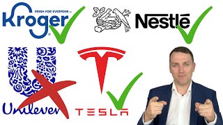 Stocks Intrinsic Values Tesla Kroger Nestle Unilever 3 Buys 1 Sell [upl. by Eads534]