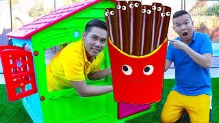 Funny Uncles amp Auntie Pretend Play w Giant Magic Chocolate French Fries Food Toys [upl. by Sausa]