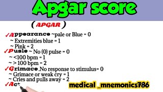 apgar score  apgar score mnemonic  medicalmnemonics786 [upl. by Fredkin]