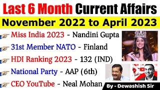 Last 6 Months Current Affairs 2023  November 2022 To April 2023  Important Current Affairs 2023 [upl. by Daberath]