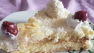 Rafaello Torte no bake 3min ohne backen einfachamptraumhaft lecker قاطو جوز الهند رافائيلو بدون فرن [upl. by Hassett]