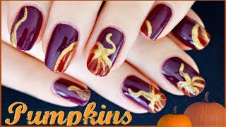 NAIL ART  Des citrouilles sur les ongles manucure pour lautomne  Fall Pumpkin Nail art [upl. by Initsed]