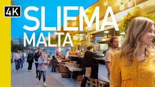 Sliema Malta Nightlife  4K Evening Walking Tour  Whats it like [upl. by Egdirdle]