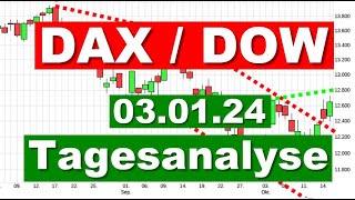 DAX DOW Charttechnik ✯ Tagesausblick ✯ Chartanalyse für den 03012024 Aktien Wertpapiere traden [upl. by Ydnat]