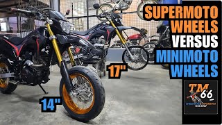 Honda CRF150L Supermoto build guide PART 3  FULL SIZE WHEELS or MINIMOTO WHEELS [upl. by Nnorahs]