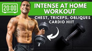 Intense 20 Minute At Home Workout with Dumbbells  Chest Triceps Obliques amp Cardio HIIT [upl. by Candace]