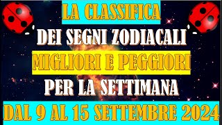 La Classifica dei Segni Zodiacali Migliori e Peggiori per la Settimana dal 9 al 15 Settembre 2024 [upl. by Shalom106]