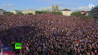 Epic Viking war chant 10000 fans pay tribute to Iceland team leaving Euro 2016 [upl. by Oniratac177]