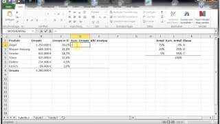 Beispiel ABC Analyse mit Excel 2010 2013 2016 2019 365 [upl. by Oileduab206]