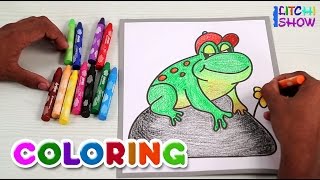 Coloring with Crayons  Coloring the Frog with Crayons  Coloring With Crayons for Children [upl. by Joash]