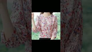 Very stylish quarter length sleeves floral printed chiffon blouse and top design 2024 [upl. by Dickens661]