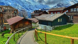 Walking tour in Mürren Lauterbrunnen Switzerland 4K  Incredibly Beautiful Swiss village [upl. by Beora]