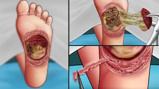 ASMR Remove maggot from hole diabetic foot ulcer  Treatment animation [upl. by Anahc]