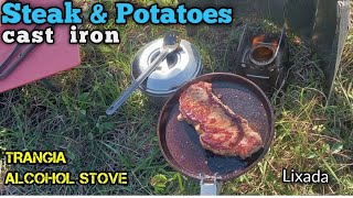 Cooking STEAK amp POTATOES on TRANGIA  Bikepacking [upl. by Osrock603]