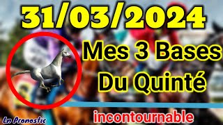 Pronostics PMU Mes 3 bases incontournable DIMANCHE 31 MARS 2024 AUTEUIL [upl. by Franzoni28]