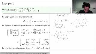 Mathématiques I  Cours 92  Optimisation sous contrainte méthode de Lagrange part I [upl. by Winikka555]