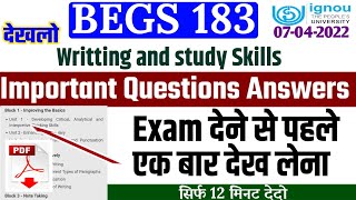 Begs 183 important questions  Begs 183 solved assignment  begs 183 previous year question paper [upl. by Mayberry304]