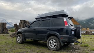 Camping in the stumps Lake Keechelus CRV Car Camping in fall colors [upl. by Inimak]