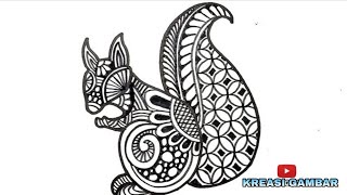 Seni Menggambar Stilasi  Gambar Tupai Stilasi  Drawing Zentangle [upl. by Marin707]