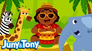 Africa Conga  Animal Songs for Kids  Zebra Giraffe Elephant and Lion  JunyTony [upl. by Cally]