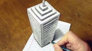 How To Draw A 3d Skyscraper On Line Paper [upl. by Notnek79]