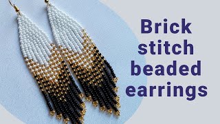 Seed bead earrings tutorial for beginners brick stitch and bead fringes [upl. by Maltz]