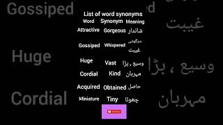 List of synonyms with urdu meaning synonyms list [upl. by Arretak]