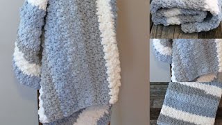 Make This Bernat Baby Blanket Yarn Easy Gray amp Blue Blanket Crochet Pattern Tutorial [upl. by Niuqaoj]