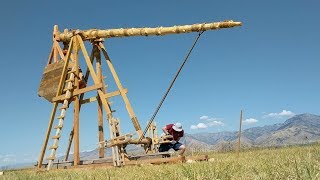 Launching my 1000lb Medieval Trebuchet by Myself [upl. by Htaek]