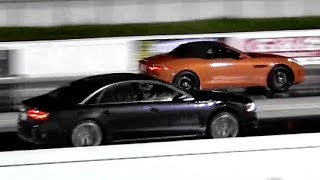 650 HP Audi S8 v Jaguar FType V8 S  14 mile Drag Race Video  RoadTestTV ® [upl. by Haakon668]