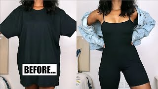 DIY Bodycon RomperPlaysuit  TShirt Transformation [upl. by Wilmott975]