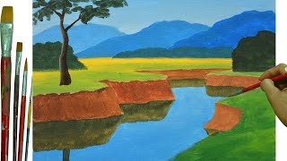 Basic and Easiest Way to Paint Landscape Using Acrylic for Beginners [upl. by Adnolahs90]