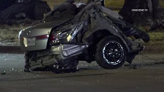 HighSpeed Car Crash Splits Vehicle in Half One Dead  Houston Police Investigating [upl. by Naujej]