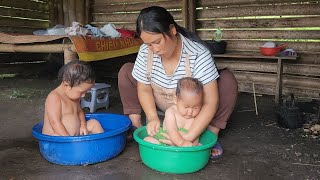 Mother is 9 months pregnant takes care of two small children bathes them and cleans the house [upl. by Ina591]