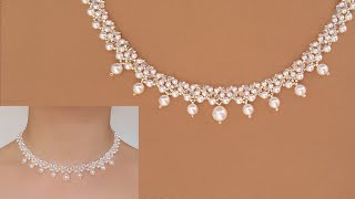 Classic White Pearl and Crystal Beaded Necklace DIY Wedding Jewelry Beading Tutorial 白珍珠串珠项链 [upl. by Itnavart531]