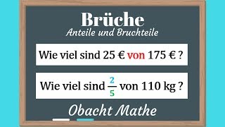 ANTEILE und BRUCHTEILE bei Brüchen  Übungen mit Lösungen  BRUCHRECHNUNG  ObachtMathe [upl. by Ayrb]