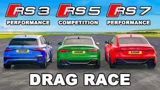 Fastest Audi RS3 v RS5 v RS7 DRAG RACE [upl. by Stelle]