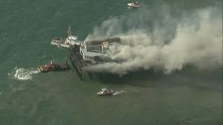 Oceanside Pier Fire  Coast Guard fire crews and air support work to extinguish the flames [upl. by Hildebrandt]