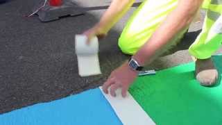 Cold plastic application with preformed thermoplastic road marking [upl. by Ereveniug]