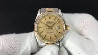 Rolex 16013 Datejust 1987 Linen Dial 18k Gold  SS [upl. by Jamille]